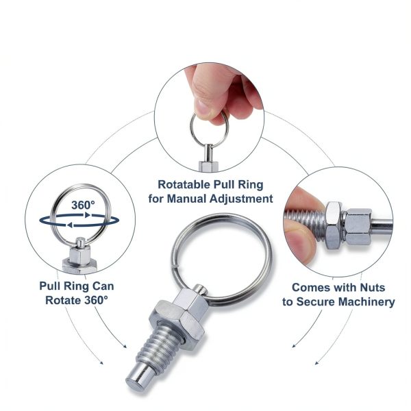 PATIKIL Spring Plunger 2pcs M10x1.5 Stainless Pull Ring-2
